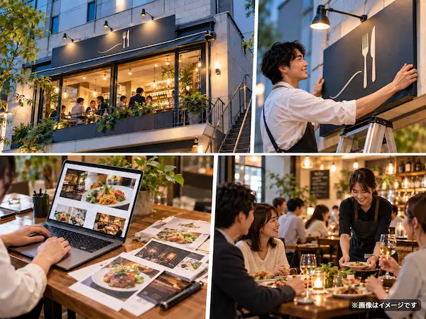 2階店舗への看板設置とホームページ改修により集客力を強化したビストロのイメージ